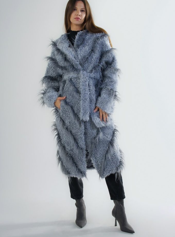 GRAY LLAMA faux fur coat