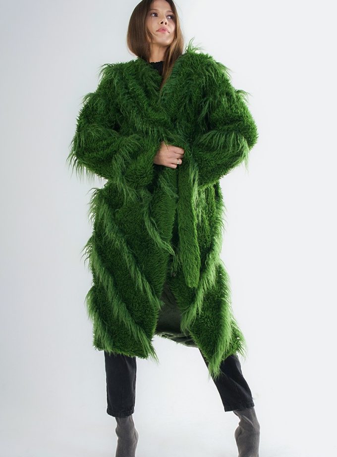 GREEN LLAMA faux fur coat