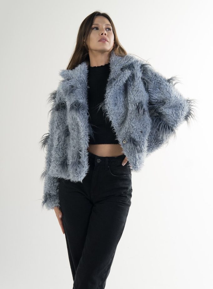 GRAY LLAMA faux fur jacket