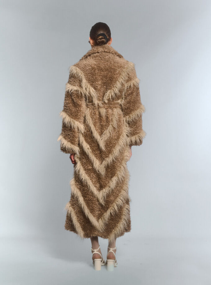 beige faux fur coat