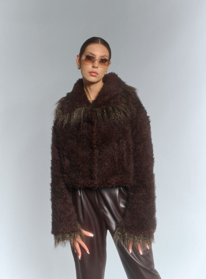 GODDESS brown faux fur jacket