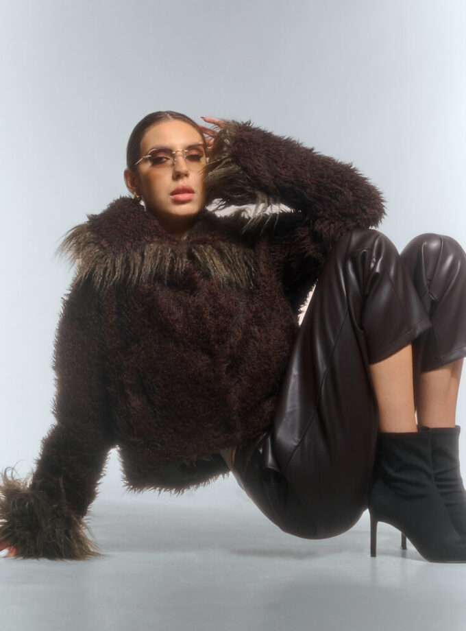 GODDESS brown faux fur jacket