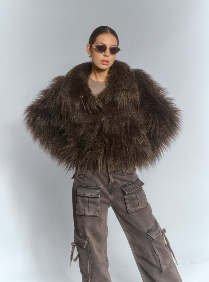 brown faux fur jacket