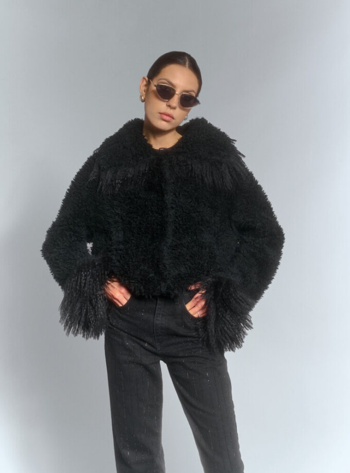 GODDESS black faux fur jacket