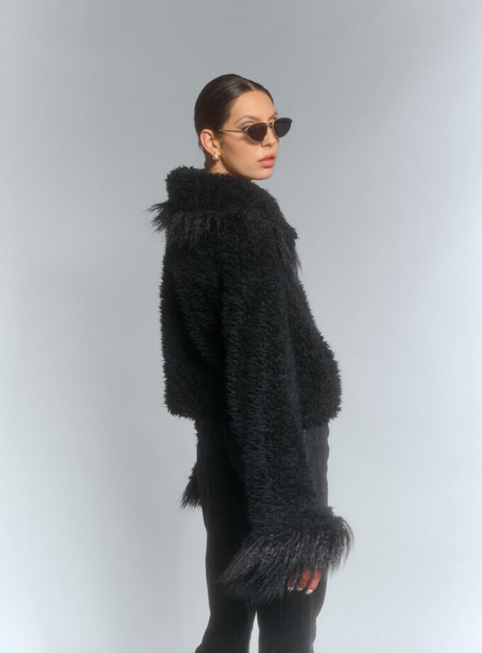 GODDESS black faux fur jacket