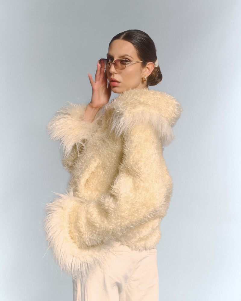 GODDESS cream faux fur jacket